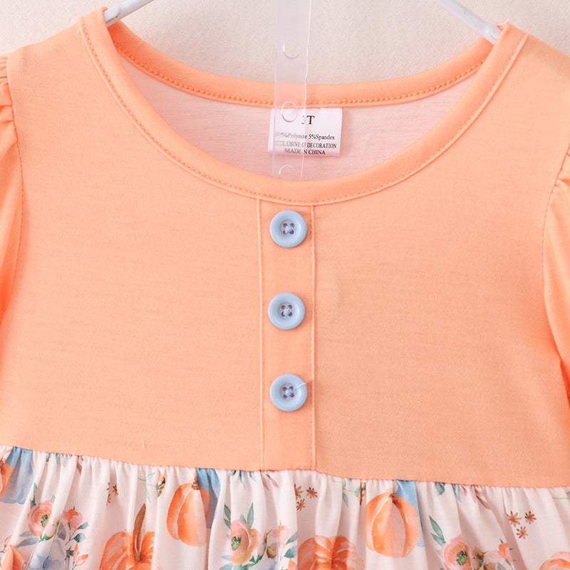 (In Stock A5-3-2)Girls Halloween Pumpkin Print Outfit Set