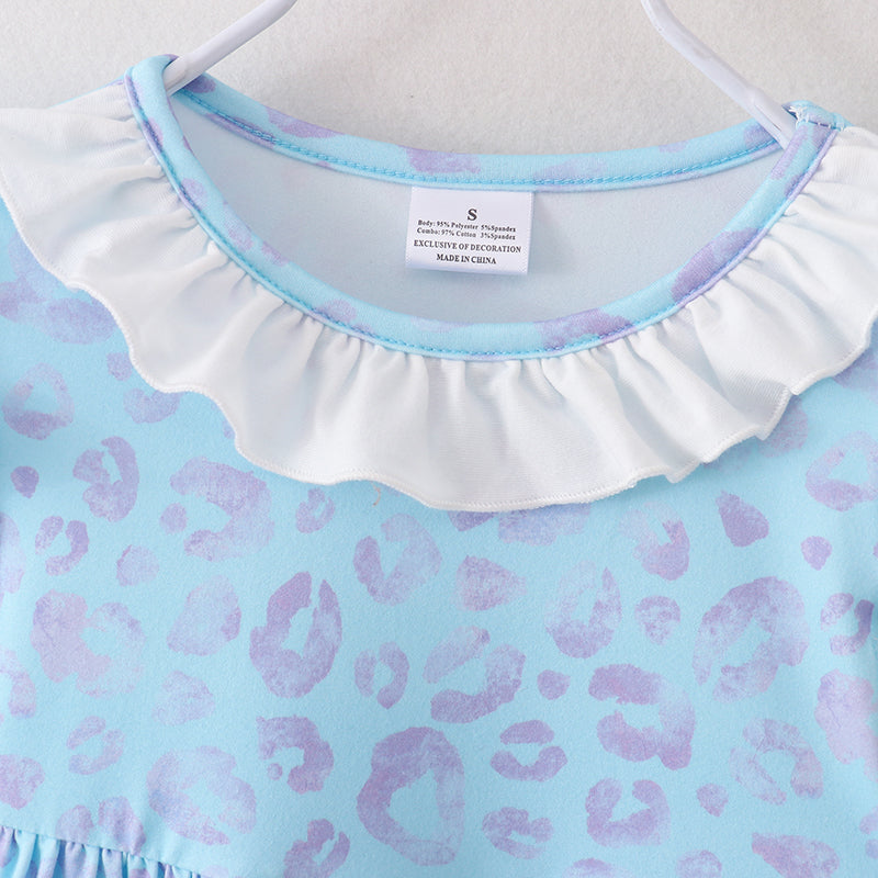 (In Stock)Girls Spring and Summer Blue Leopard Mermaid Dress