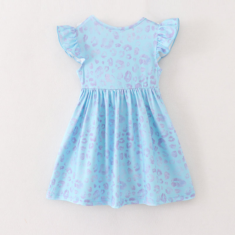 (In Stock)Girls Spring and Summer Blue Leopard Mermaid Dress
