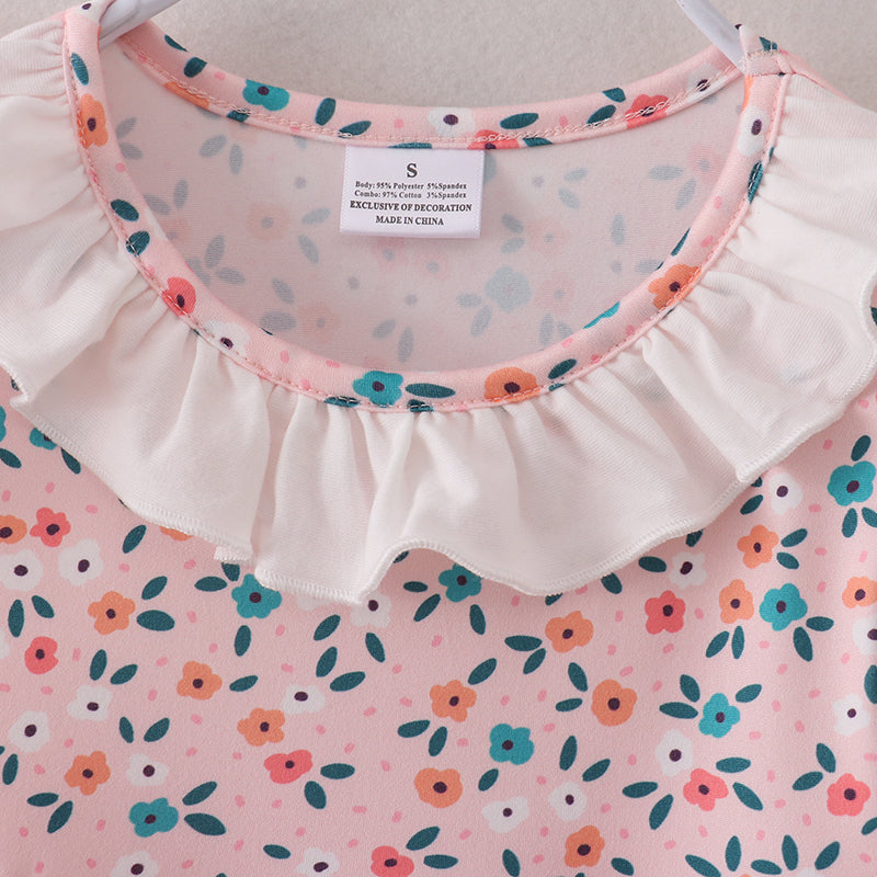 (In Stock)Girls Spring and Summer Pink Floral Peach Embroidery Dress
