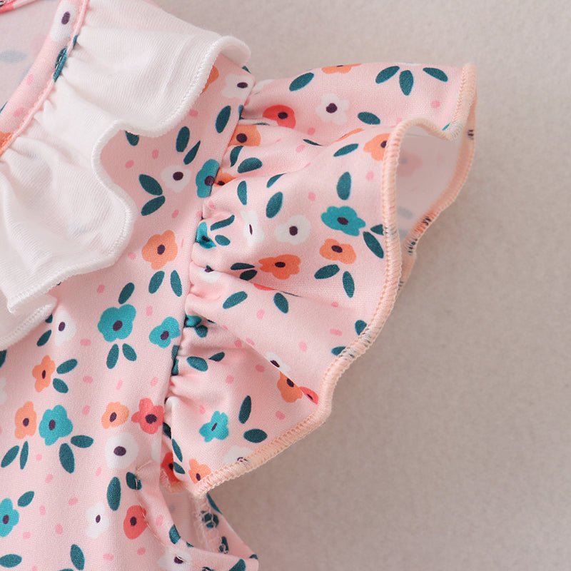 (In Stock)Girls Spring and Summer Pink Floral Peach Embroidery Dress