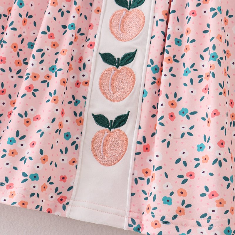 (In Stock)Girls Spring and Summer Pink Floral Peach Embroidery Dress