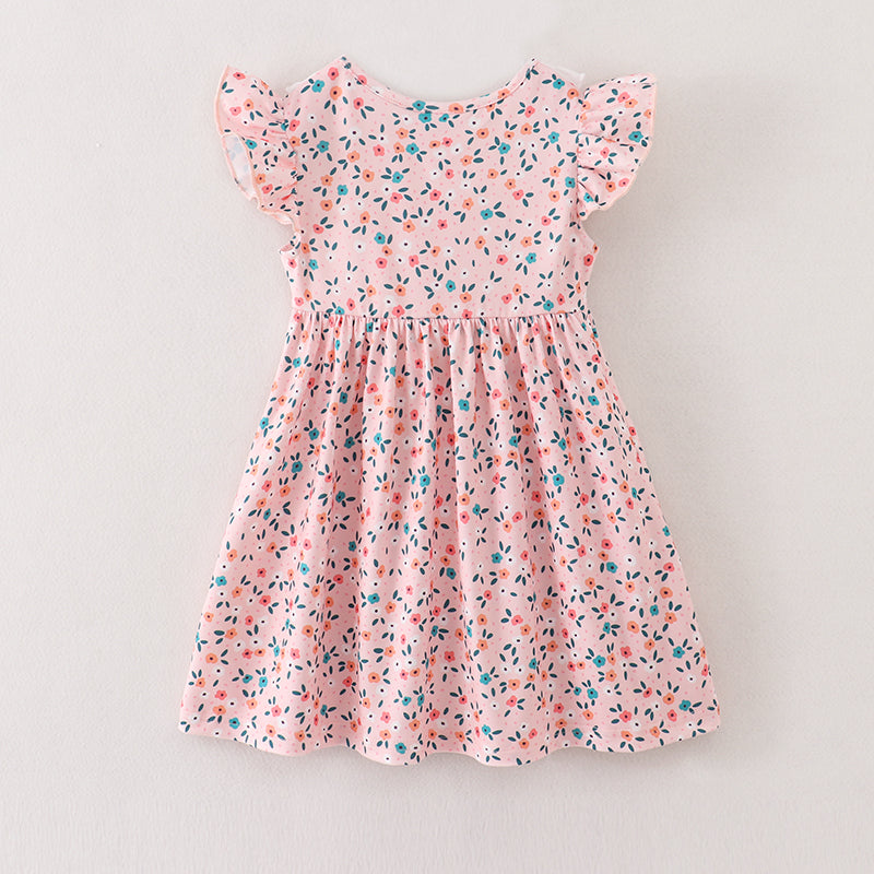 (In Stock)Girls Spring and Summer Pink Floral Peach Embroidery Dress