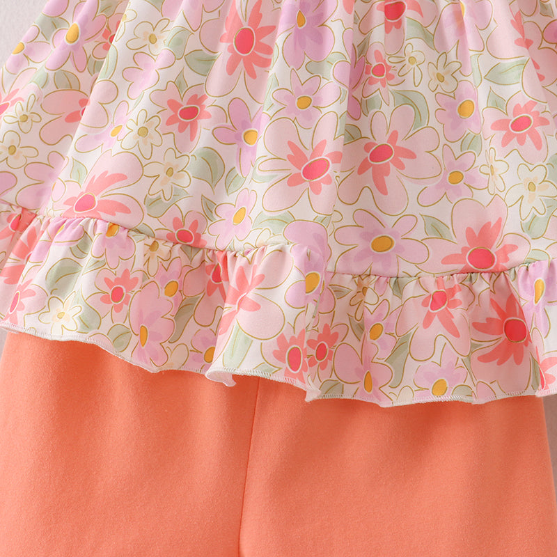 I Love MOM Embroidery Floral Girl Set