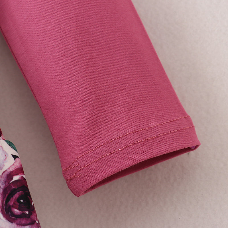 (In Stock E33-02-02)Girls Fall Plum Cotton Floral Dress