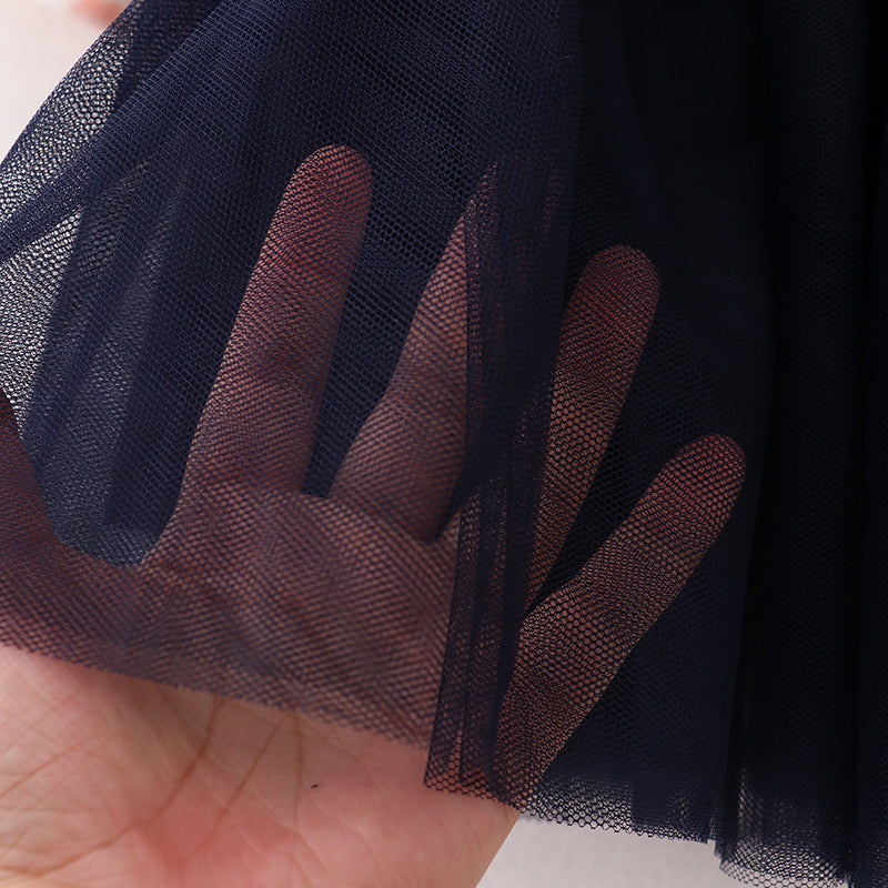 (In Stock E4-2-1)Girls Floral Print Black Tulle Dress