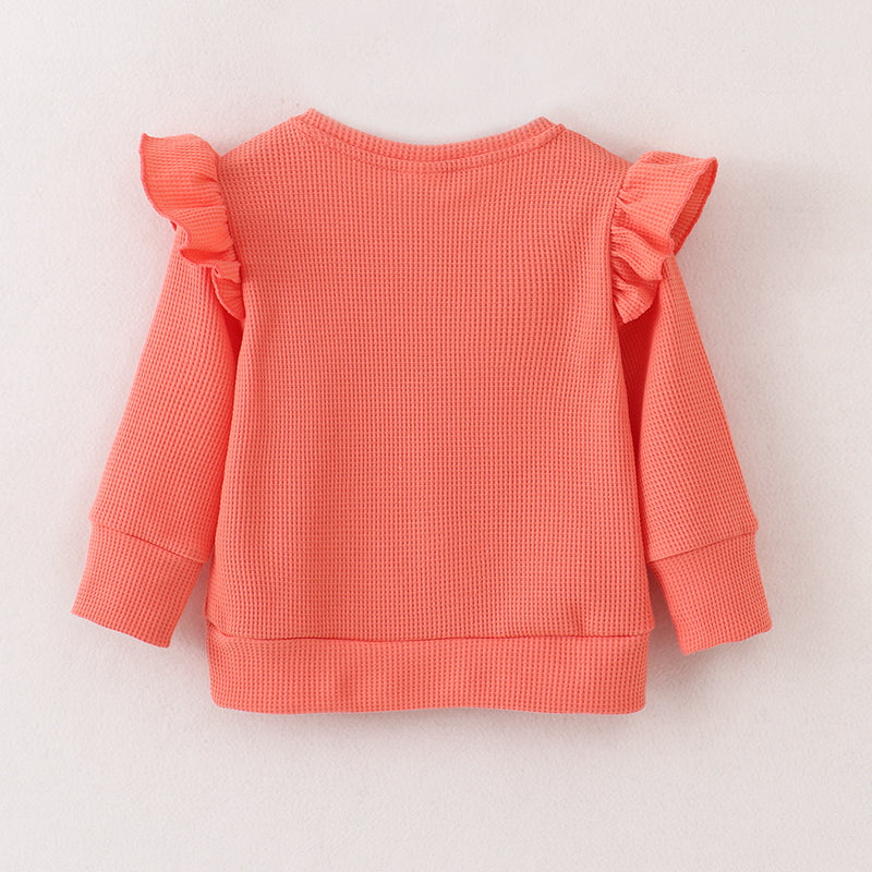 (In Stock E19-2-1)Girls Leaf Embroidery Waffle Top