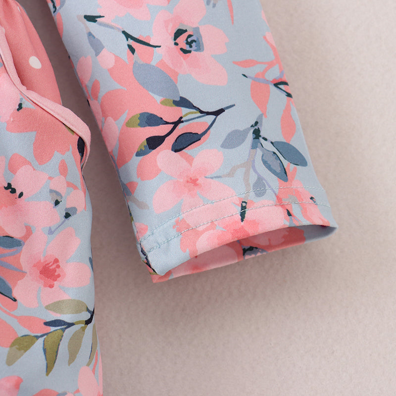 (In Stock E04-04-01 G08-01-02)Girls Fall Floral Print Pocket Dress