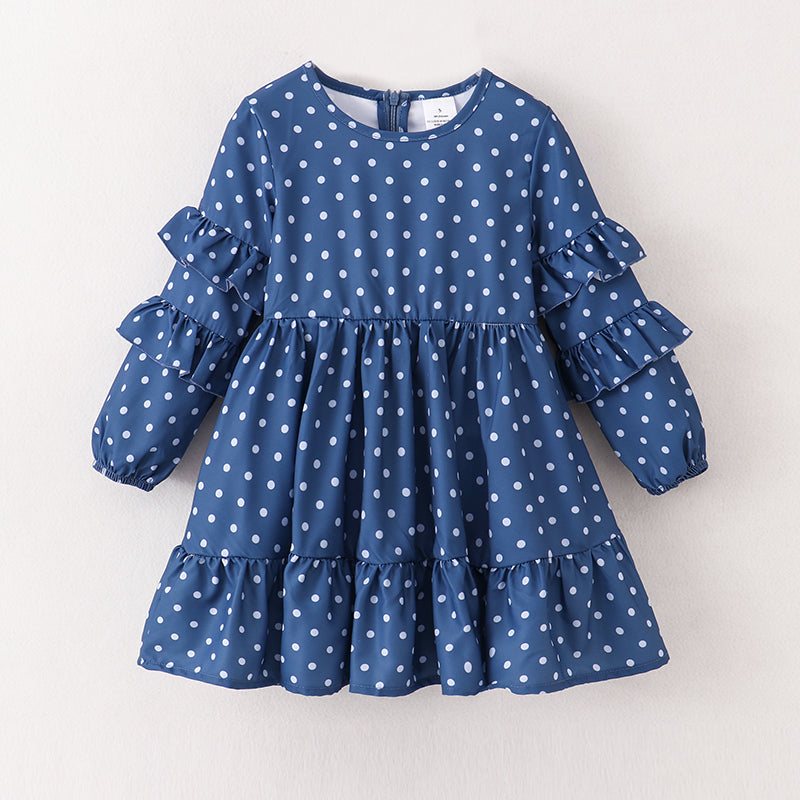 (In Stock E23-1-1)Mommy and Me Wave Point Print Chiffon Dress