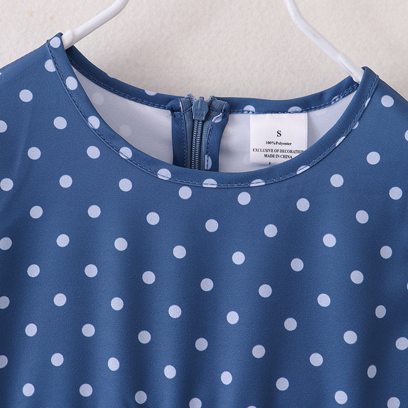 (In Stock E23-1-1)Mommy and Me Wave Point Print Chiffon Dress