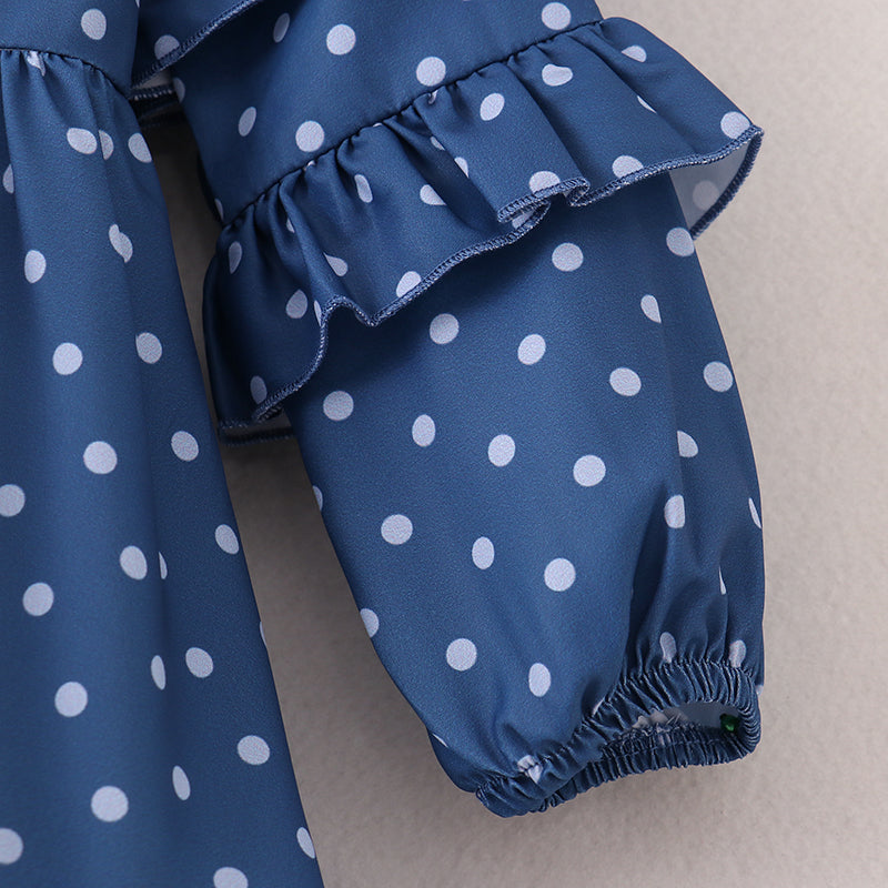 (In Stock E23-1-1)Mommy and Me Wave Point Print Chiffon Dress