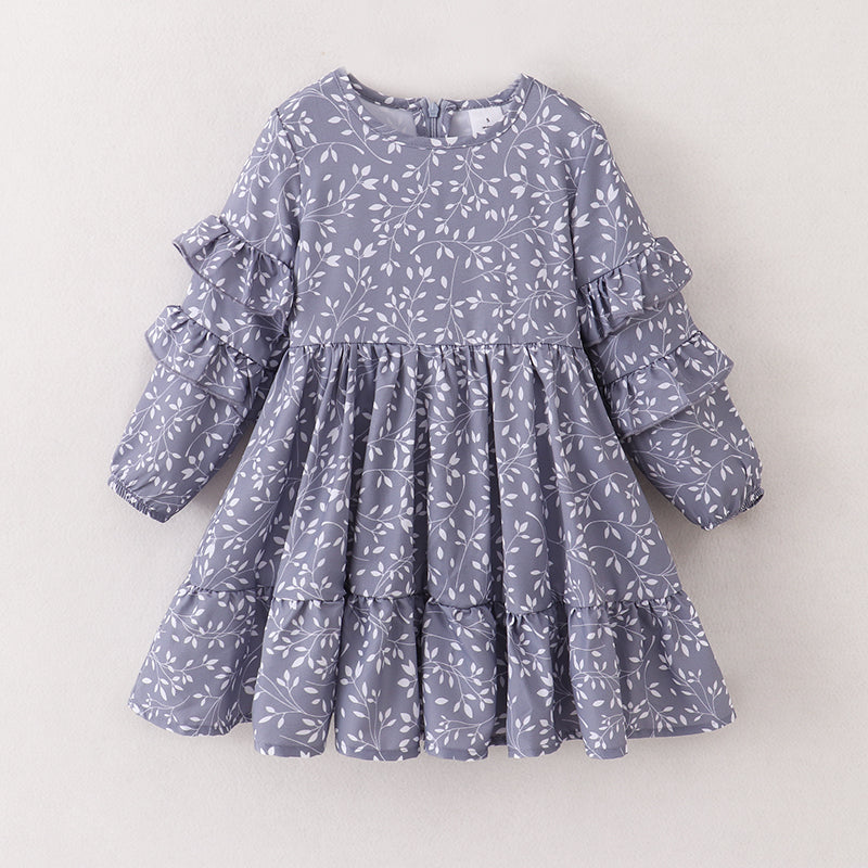 (In Stock E21-1-2)Mommy and Me Leaf Print Chiffon Dress