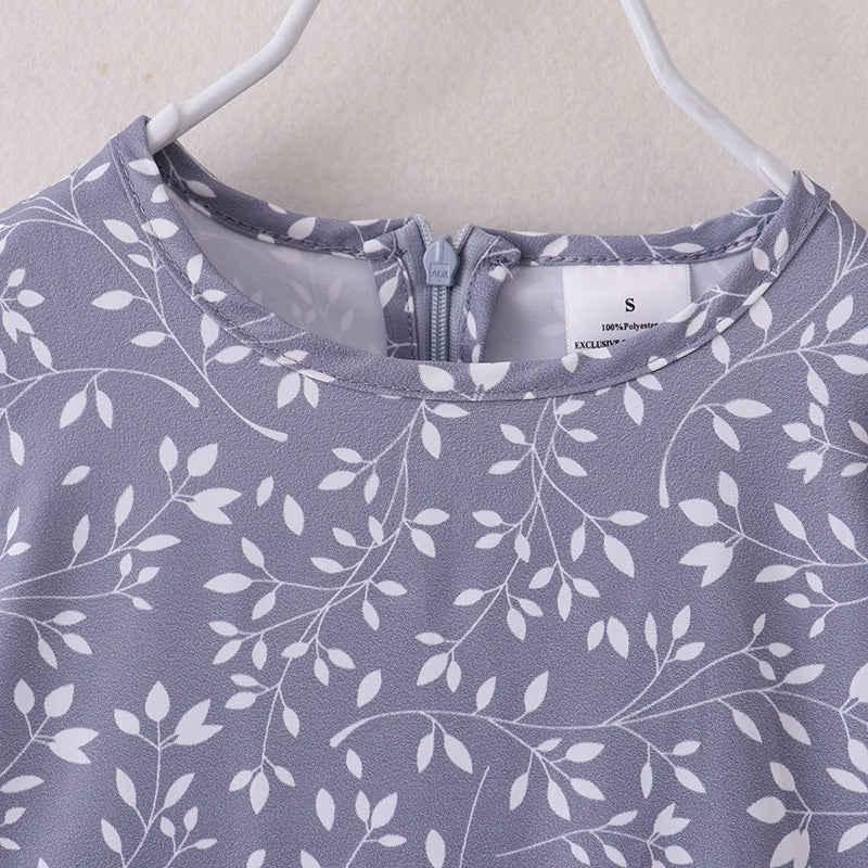 (In Stock E21-1-2)Mommy and Me Leaf Print Chiffon Dress