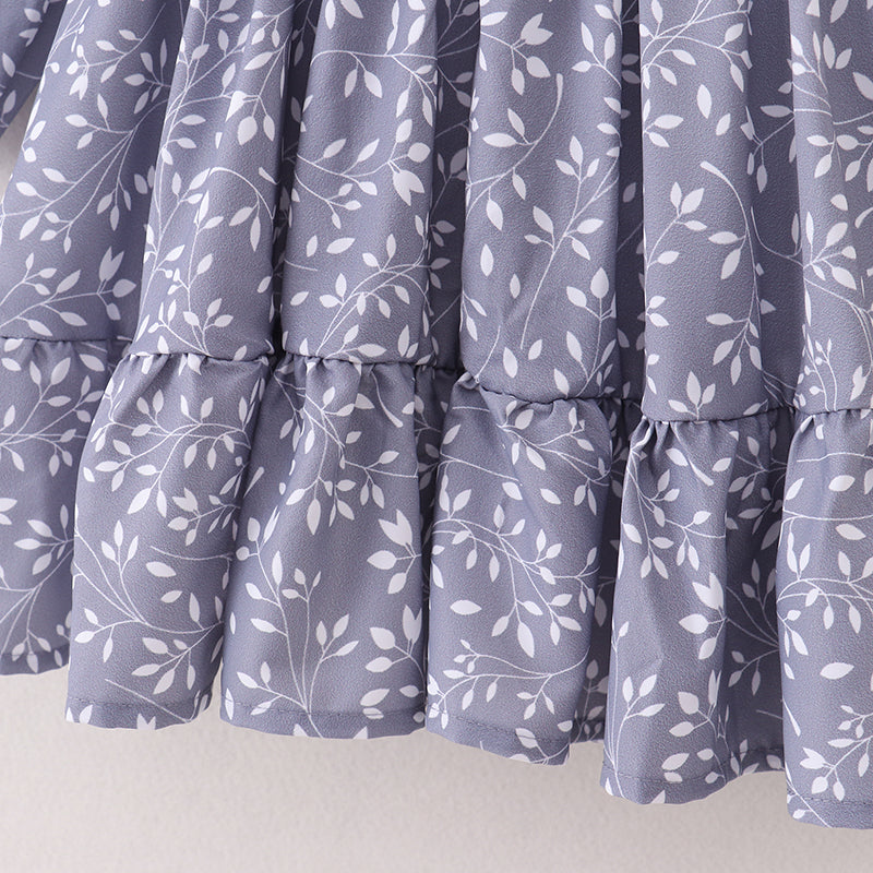 (In Stock E21-1-2)Mommy and Me Leaf Print Chiffon Dress