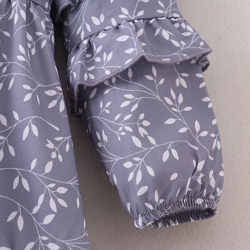 (In Stock E21-1-2)Mommy and Me Leaf Print Chiffon Dress