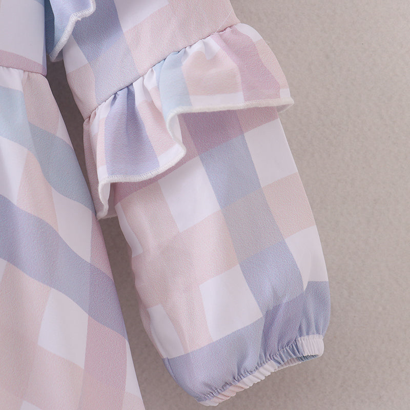 (In Stock E32-2-1)Fall Girls Color Plaid Ruffles Chiffon Dress