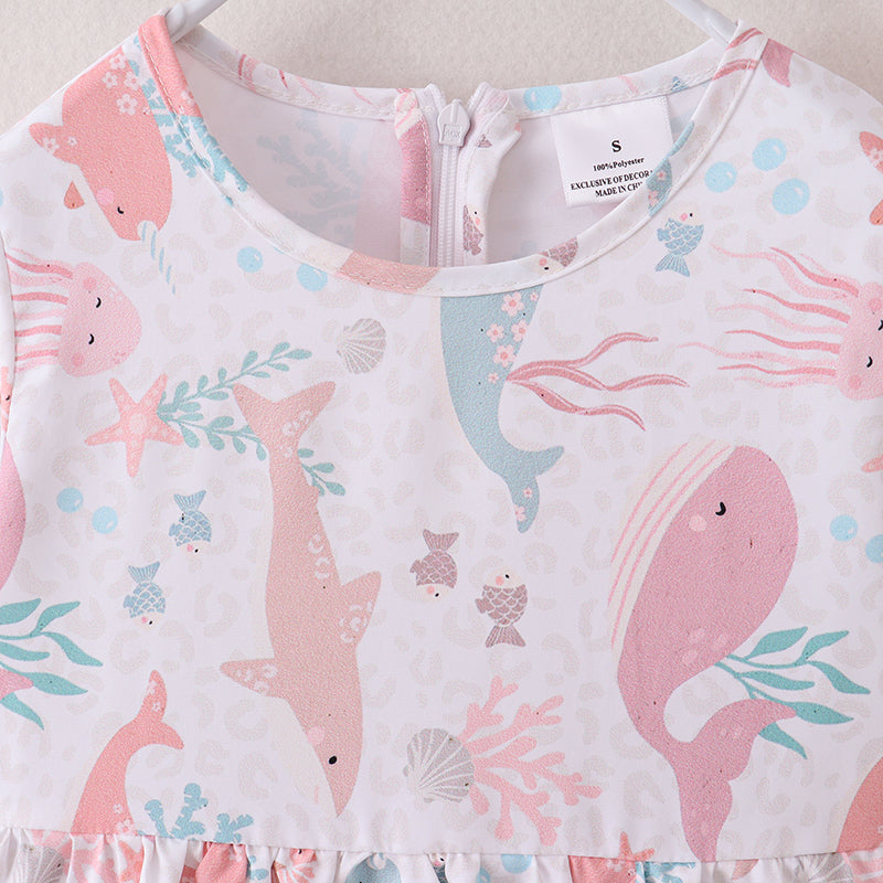 (In Stock E21-1-3)Fall Girls Color Sea World Ruffles Chiffon Dress