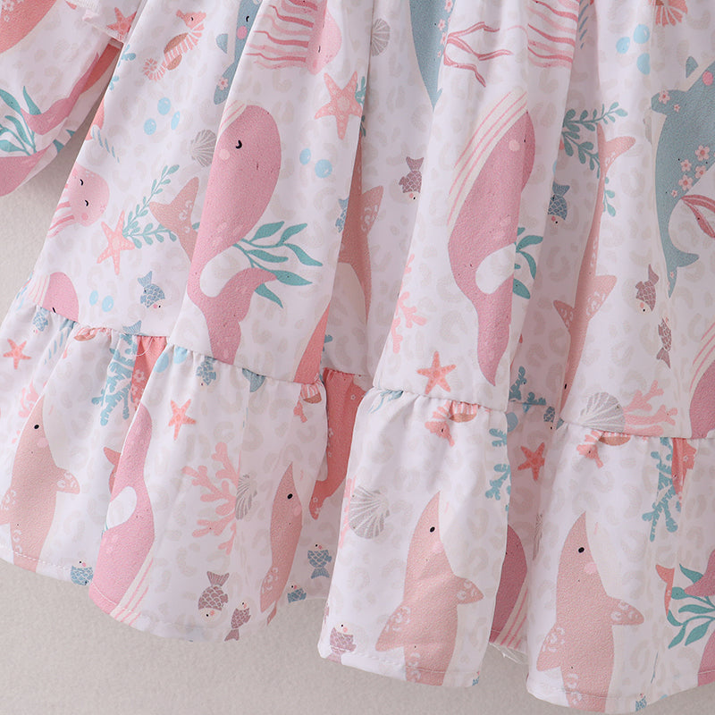 (In Stock E21-1-3)Fall Girls Color Sea World Ruffles Chiffon Dress