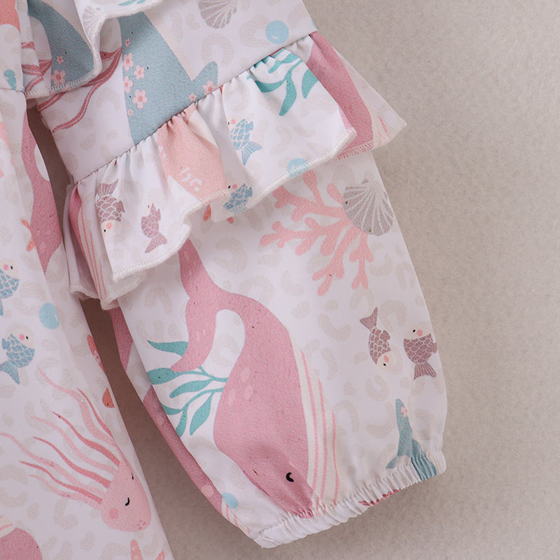 (In Stock E21-1-3)Fall Girls Color Sea World Ruffles Chiffon Dress