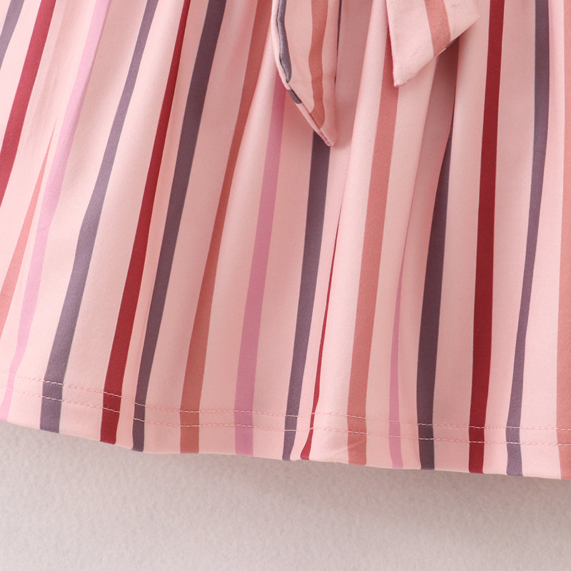 (In Stock E33-3-2)Fall Mommy & Me Stripe Belt Milk Silk Dress