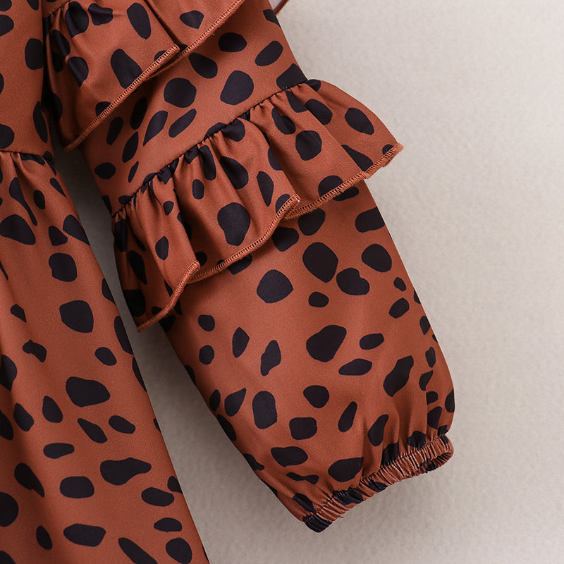 (In Stock E04-02-03 E04-01-01)Fall Mommy & Me Leopard Chiffon Dress