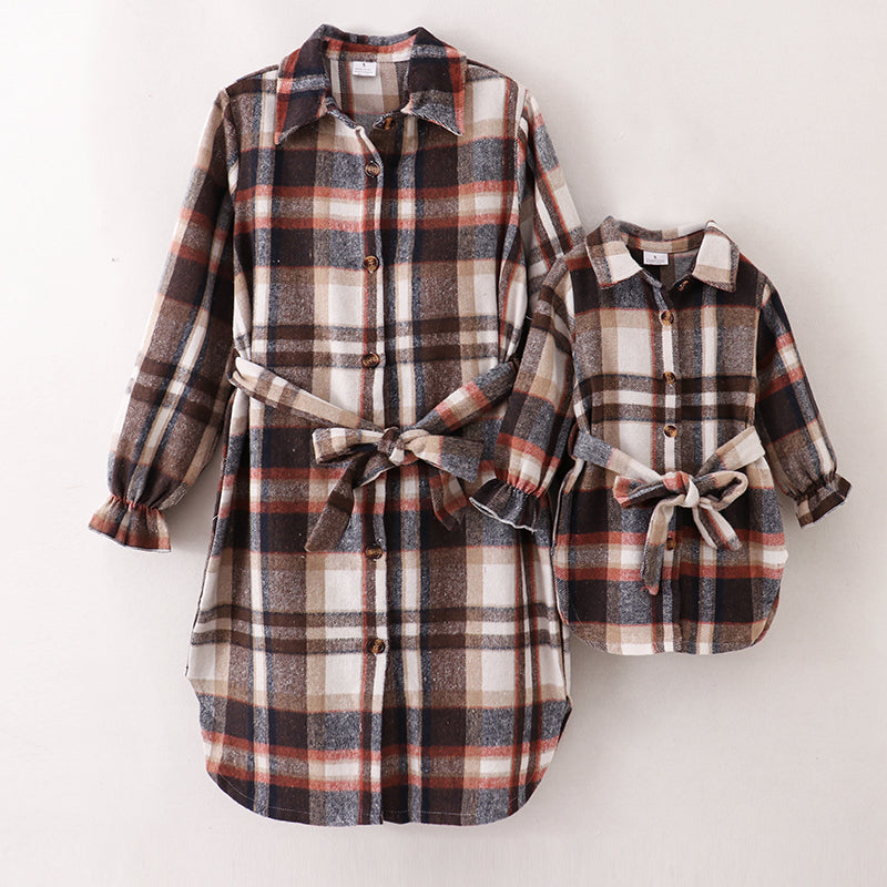 (In Stock E28-3-3)Mommy and Me Fall&Winter Flannel Plaid Shacket