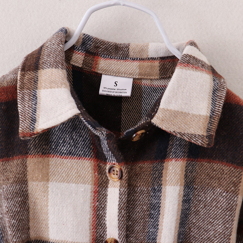 (In Stock E28-3-3)Mommy and Me Fall&Winter Flannel Plaid Shacket