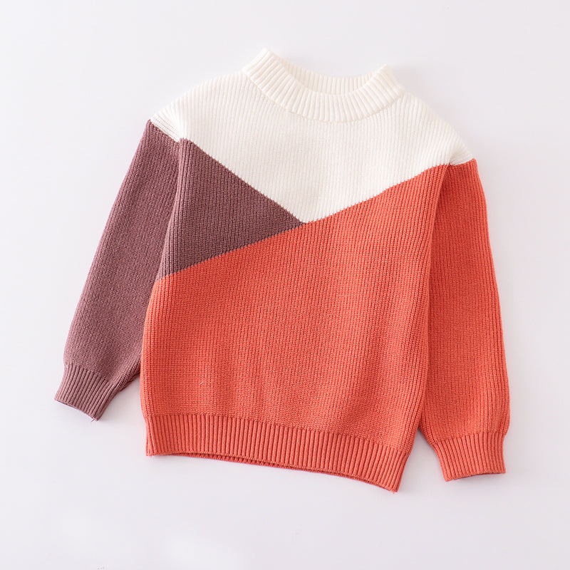 (In Stock Q07-04-02)Girls Fall Color Matching Sweater