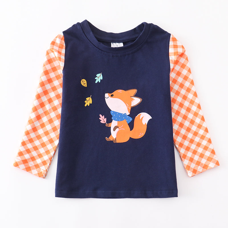 (In Stock E19-3-3)Boy's Fall Fox Print Cotton T-shirt