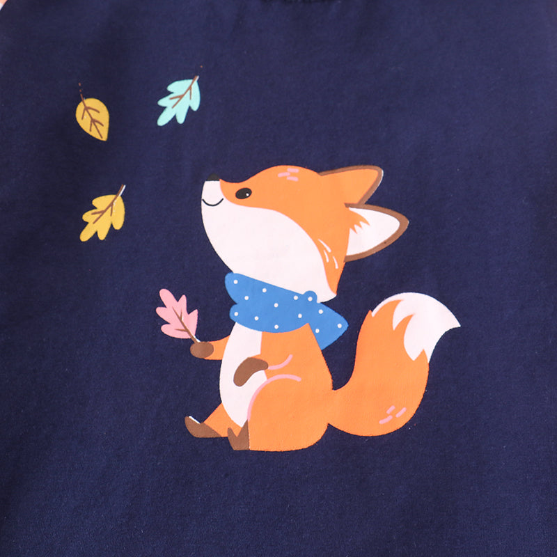(In Stock E19-3-3)Boy's Fall Fox Print Cotton T-shirt