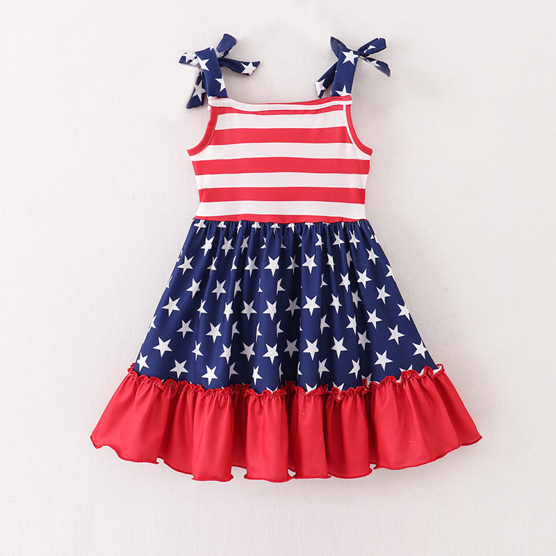 (Pre Order)Patriotic Stripe Star Print Milk Silk Strap Dress