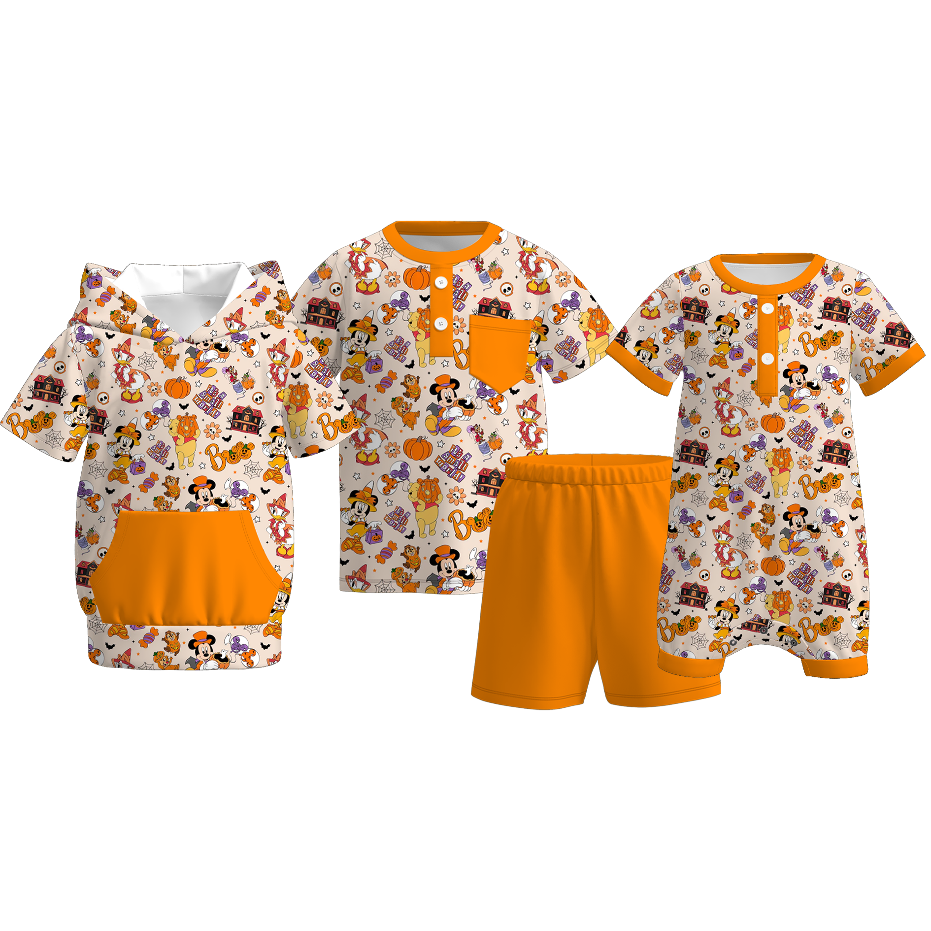 (Pre Order+Prepack Zone)Brothers Halloween Cartoon Print Top,Set&Romper