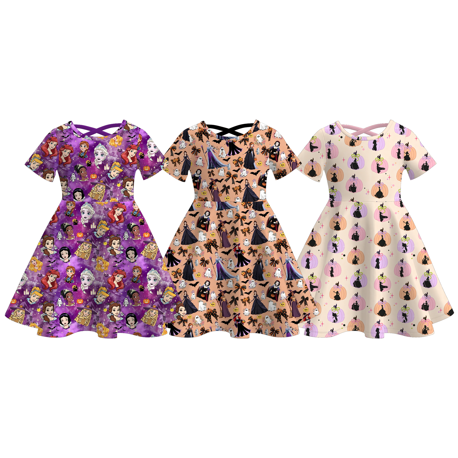 (Pre Order+Prepack Zone)Girls Halloween Cartoon Print Dress(Mix Size)