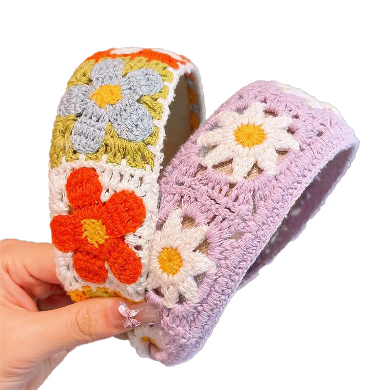 (Pre Order)Girls Knitted Floral Embroidery Headband