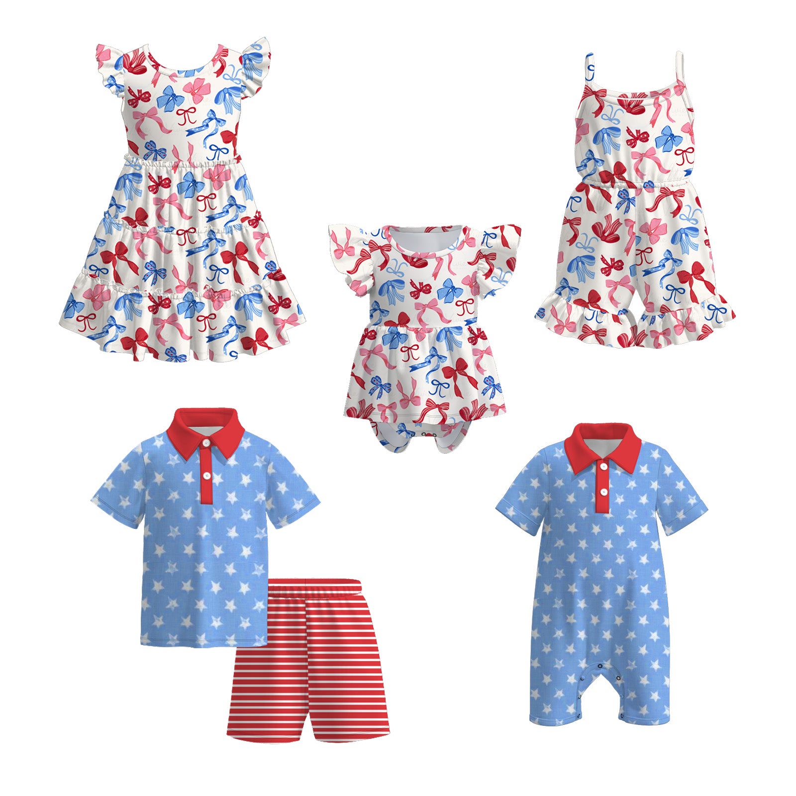 (Pre Order)Sibling Patriotic Print Dress,Romper and Set