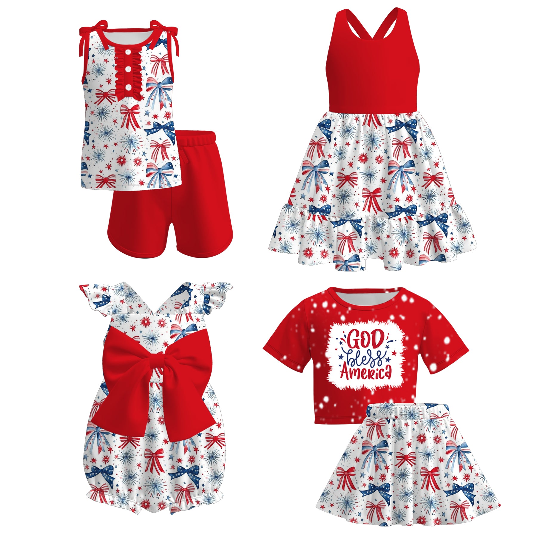 (Pre Order)Sisters Patriotic Print Dress,Romper and Set