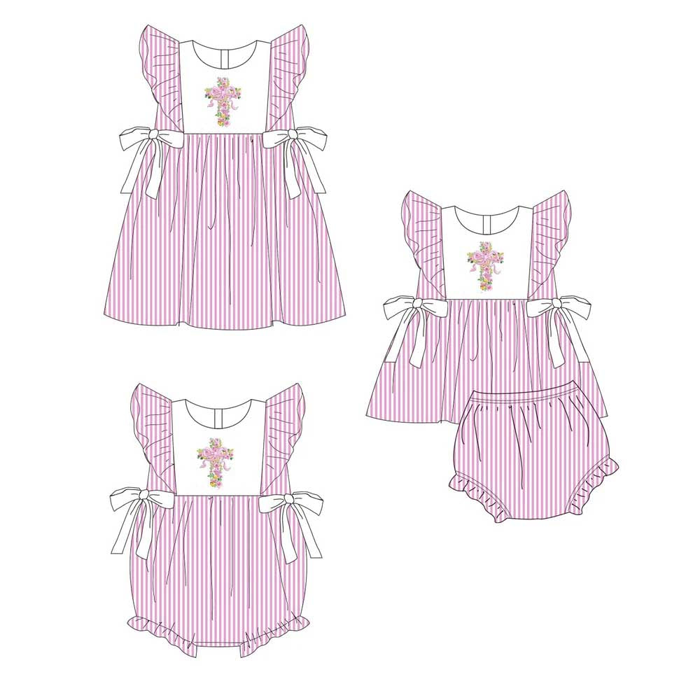 (Pre Order)Siblings Easter Cross Embroidery Dress,Set&Romper