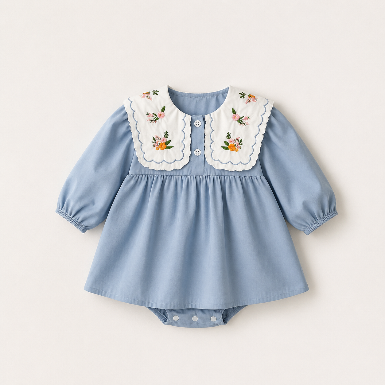 (In Production)Girls Fall Floral Embroidery Romper