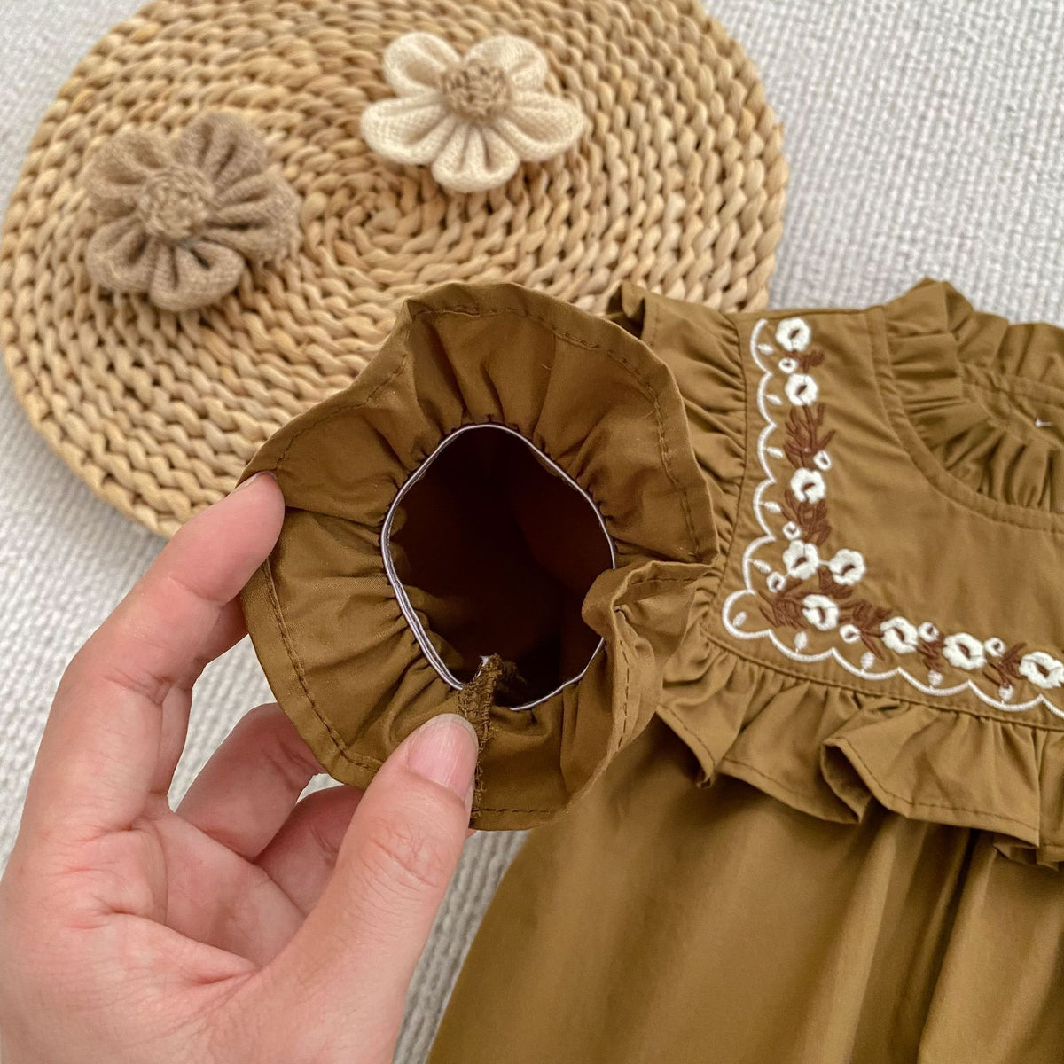 (Pre Order 2 Weeks)Sisters Fall Floral Embroidery Ruffle Dress&Romper