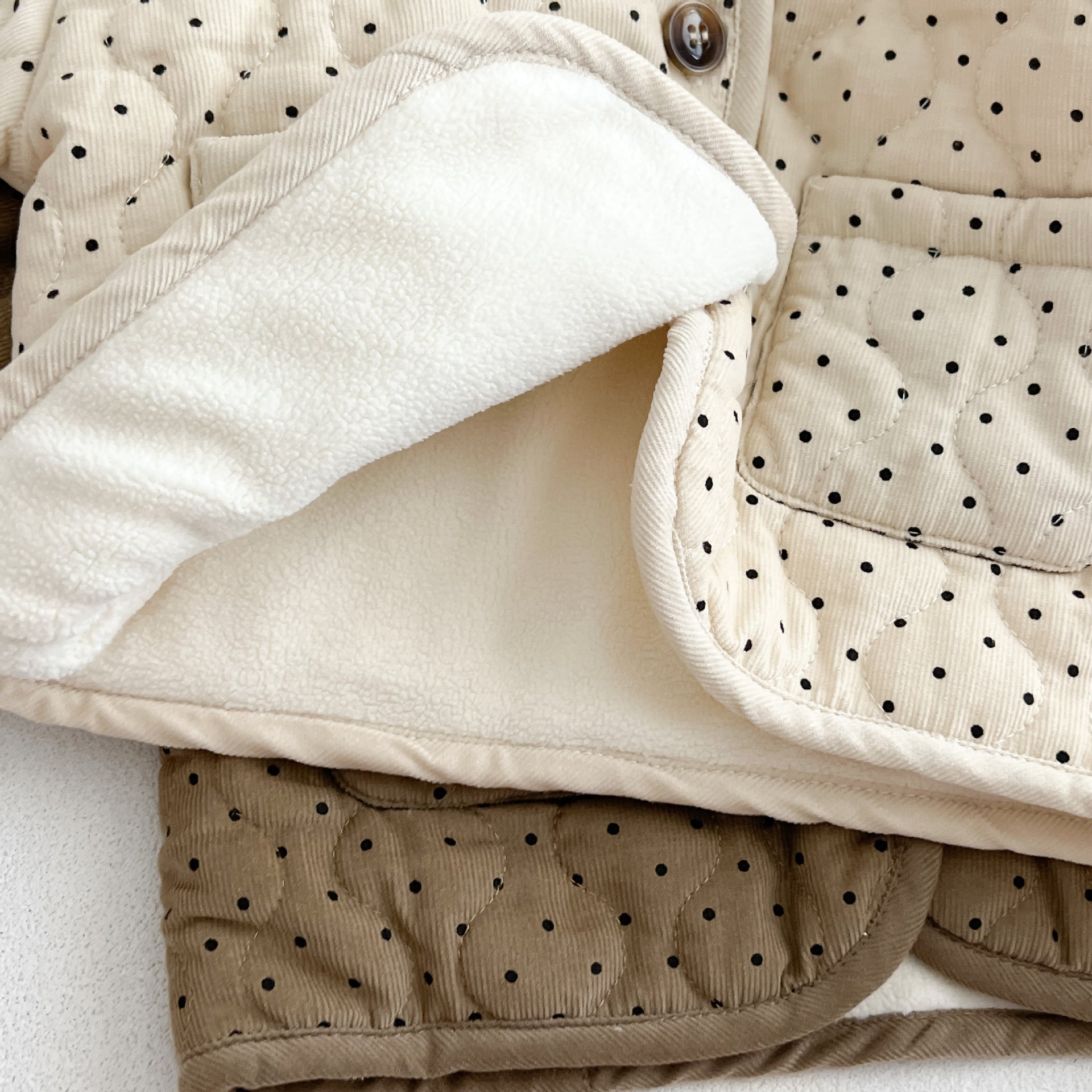 (Pre Order)Kids Polka Dot Corduroy Hooded Coat