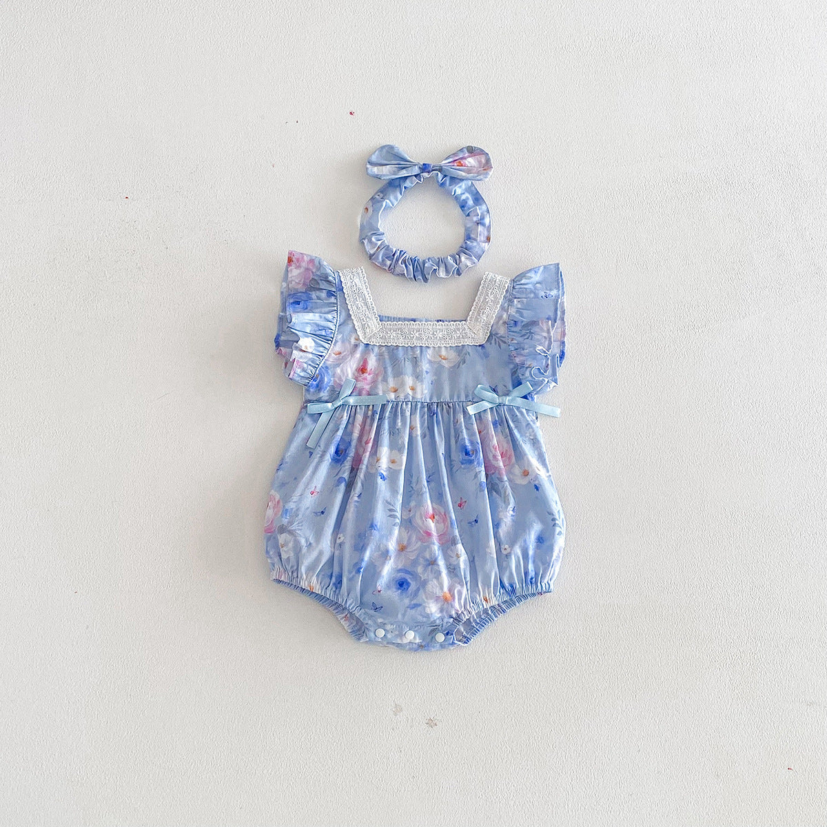 (In Production)Sisters Spring&Summer Floral Print Lace Ruffle Dress,Romper