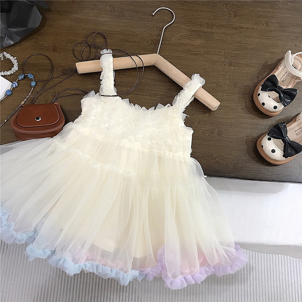 (In Production)Girls Summer White Halter Tulle Dress