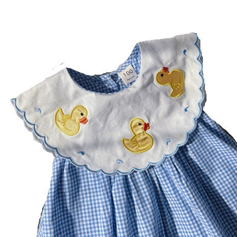 (In Production)Girls Spring and Summer Duck Applique Cotton Dress