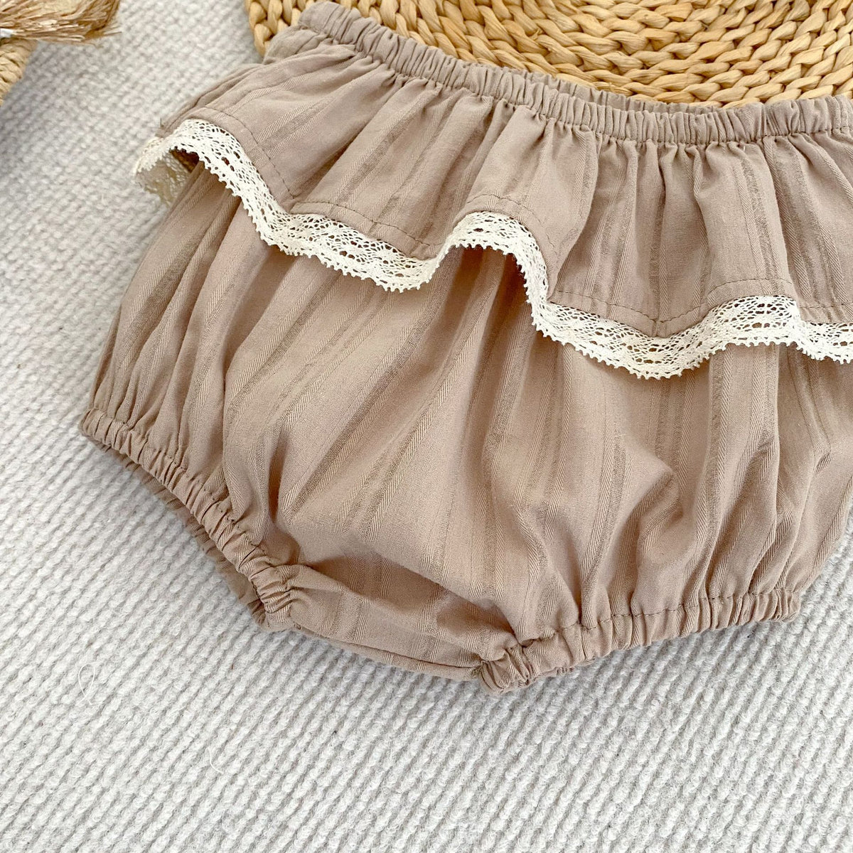 (Pre Order 2 Weeks)Sisters Fall Brown Lace Ruffle Dress&Bloomer Set