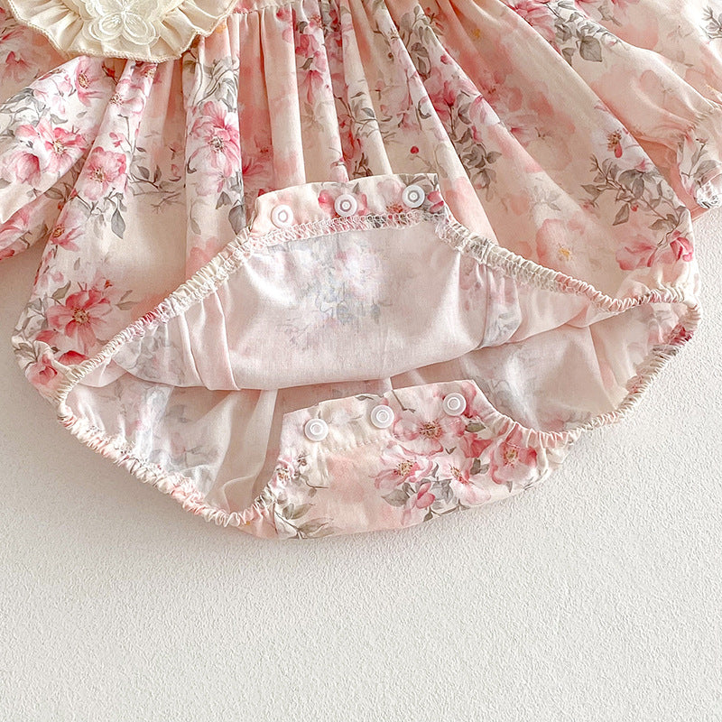 (In Production)Sisters Spring Floral Print Doll Collar Dress&Romper