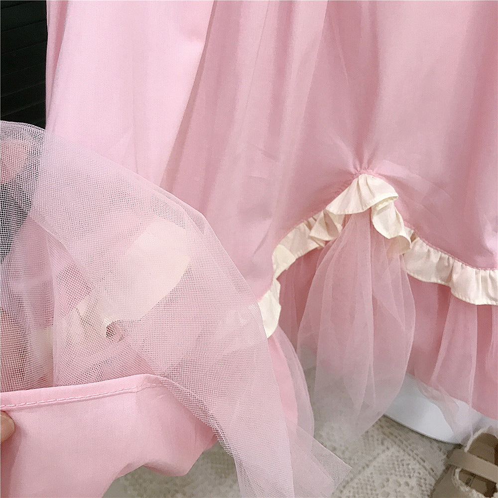(In Production)Girls Spring&Summer Pink Ruffle Gauzy Dress
