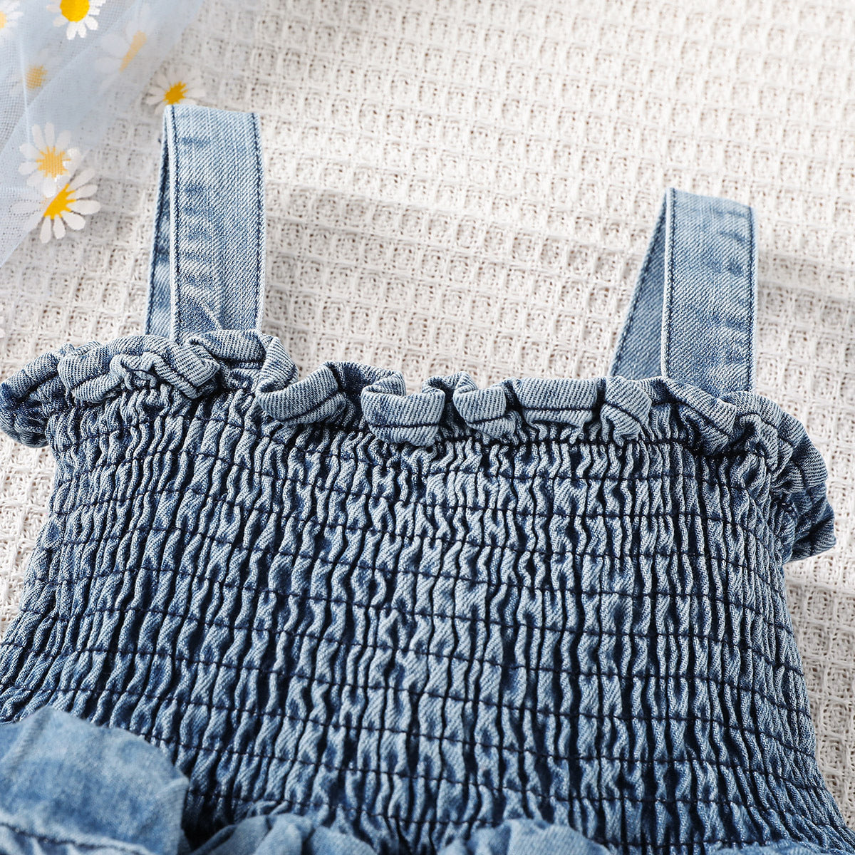 (In Production)Toddler Girls Spring&Summer Denim Smocked Romper