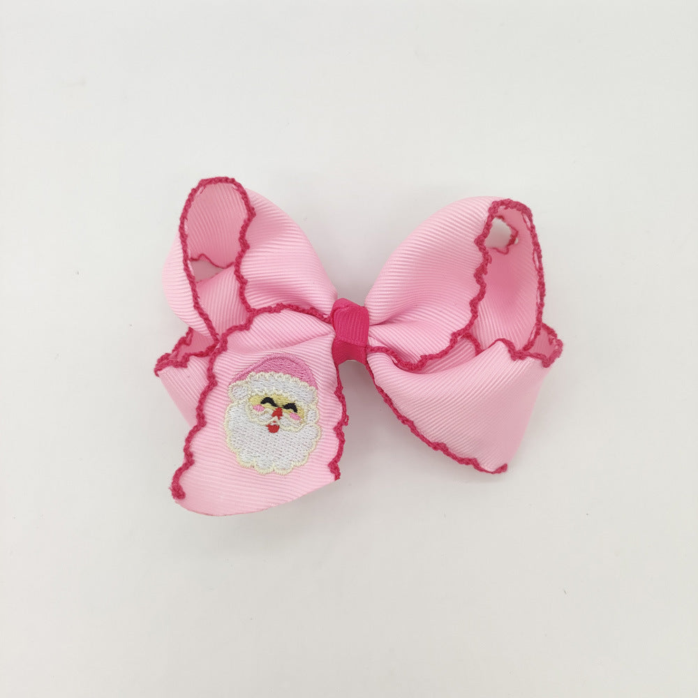 (Pre Order)Girls Christmas Santa Claus Embroidery Hair Clip 2PCS