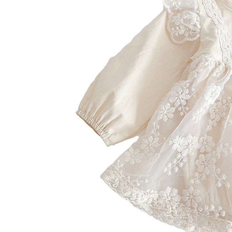 (In Production)Toddler Girls Fall&Winter Lace Bow Romper