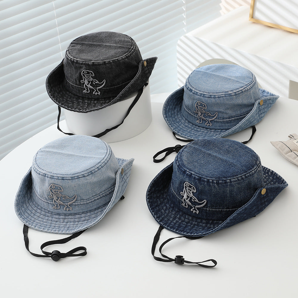 (Pre Order)Boys Spring&Summer Dino Embroidery Denim Hiking Cap